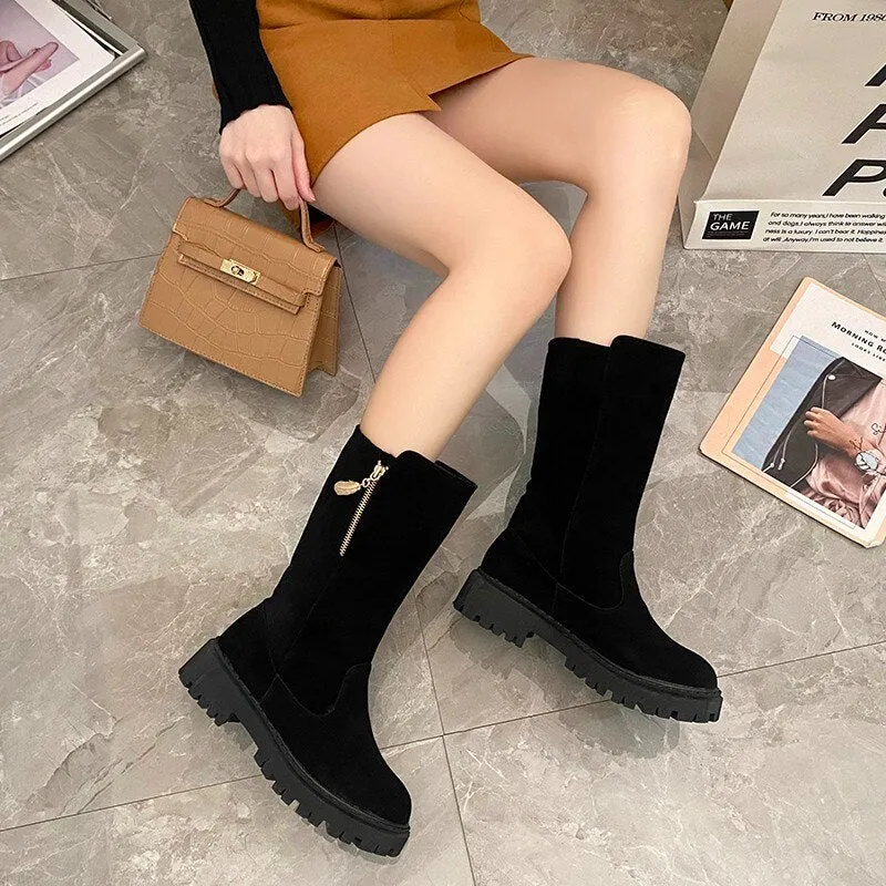 Boots Mid Calf Fur Snow Warm Platform