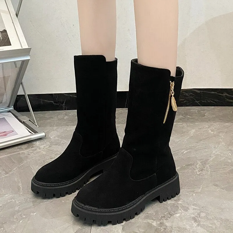 Boots Mid Calf Fur Snow Warm Platform
