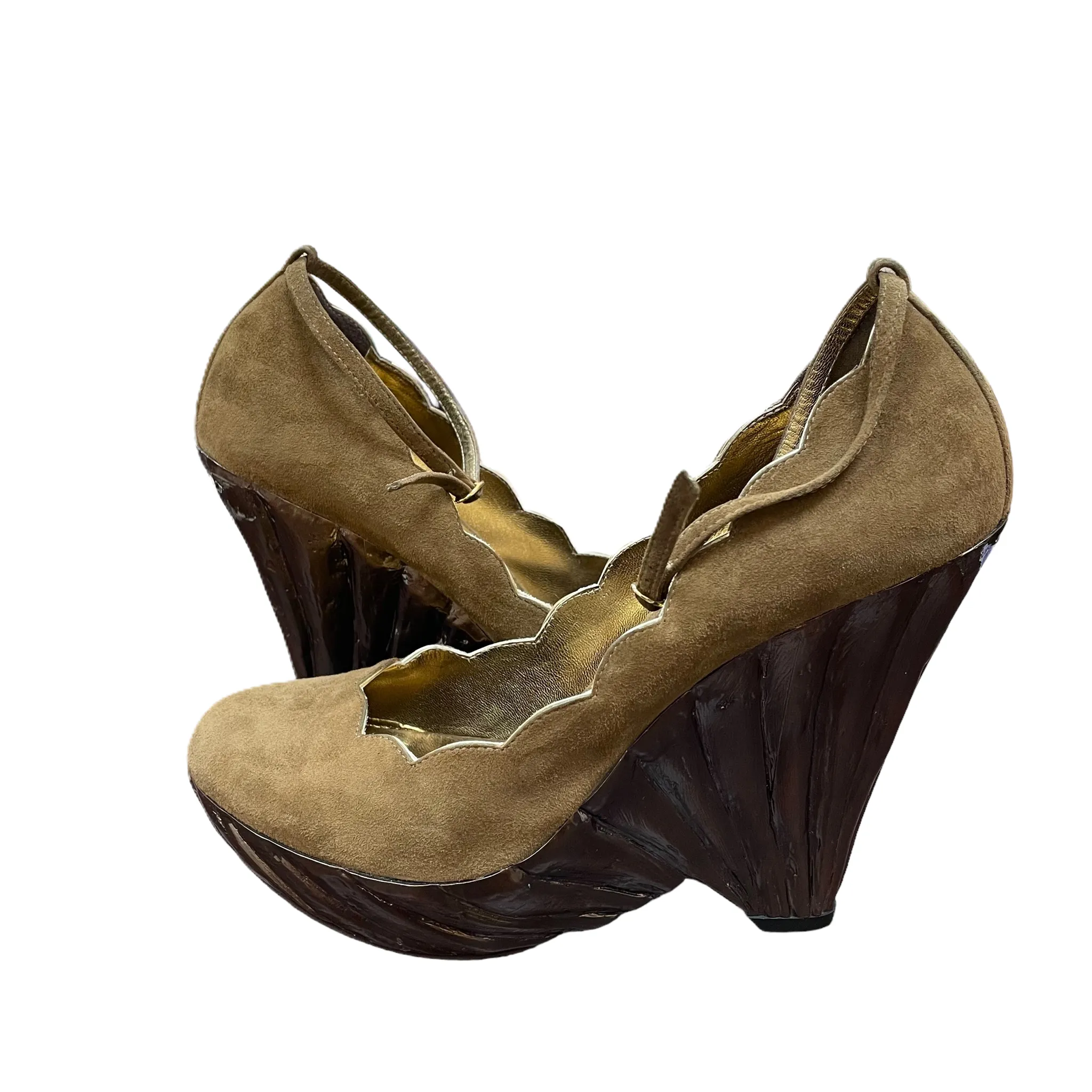 Brown Shoes Heels Wedge By Giuseppe Zanotti, Size: 9