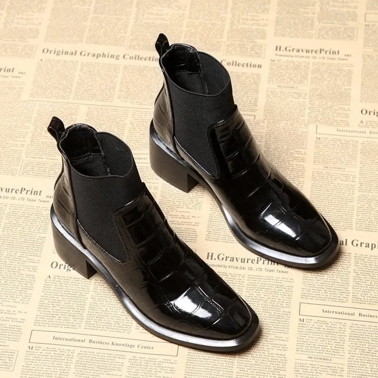 Elegant Black Smooth Vegan Leather Ankle Boots with Heel for Women | Ideal for Autumn/Winter