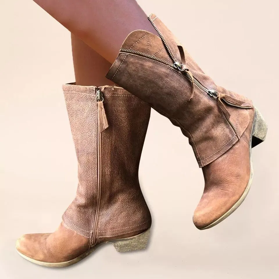 elveswallet Retro Distressed Side Zip Mid Rider Boots