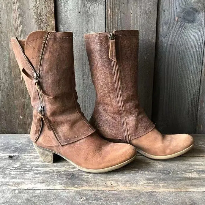 elveswallet Retro Distressed Side Zip Mid Rider Boots
