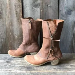 elveswallet Retro Distressed Side Zip Mid Rider Boots