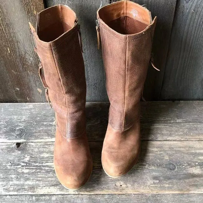 elveswallet Retro Distressed Side Zip Mid Rider Boots