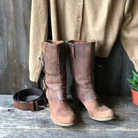 elveswallet Retro Distressed Side Zip Mid Rider Boots