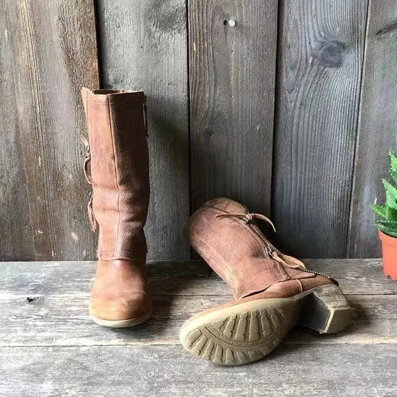 elveswallet Retro Distressed Side Zip Mid Rider Boots
