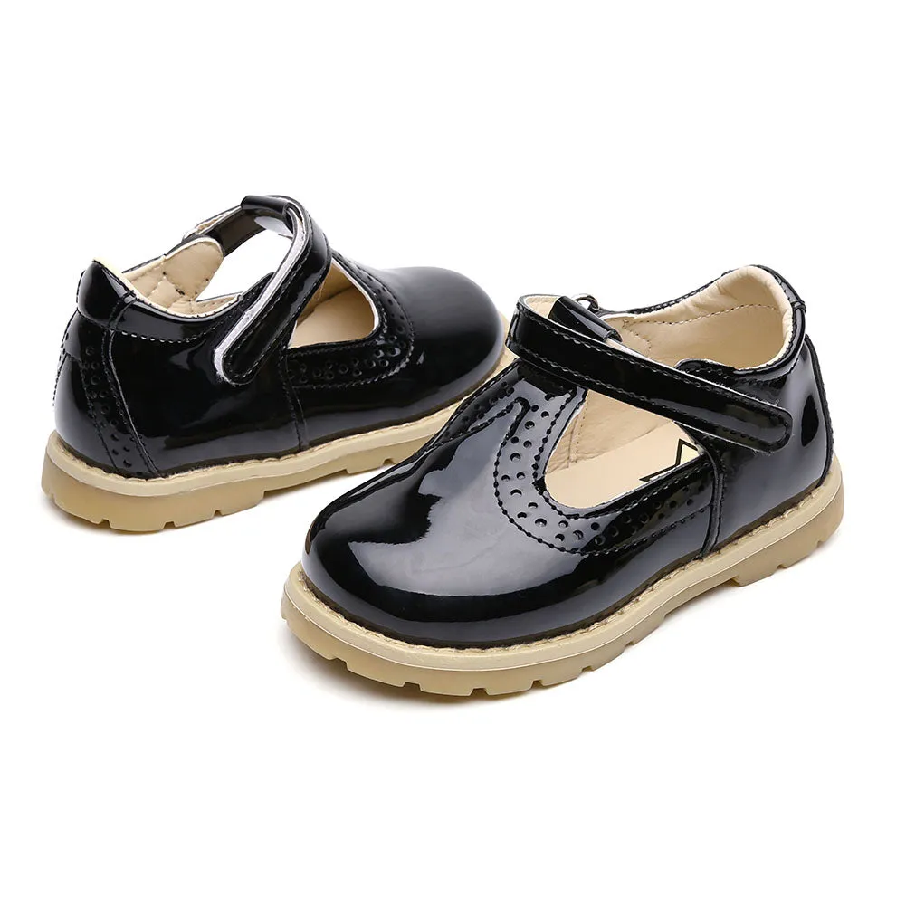 Little Girls School Flat T-Strap Walking Booties Dress Uniform Oxford Shoes