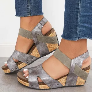 Sohiwoo  Women Sandals Platform Wedges Open Toe Cork Footbed Ankle Strap Sandals
