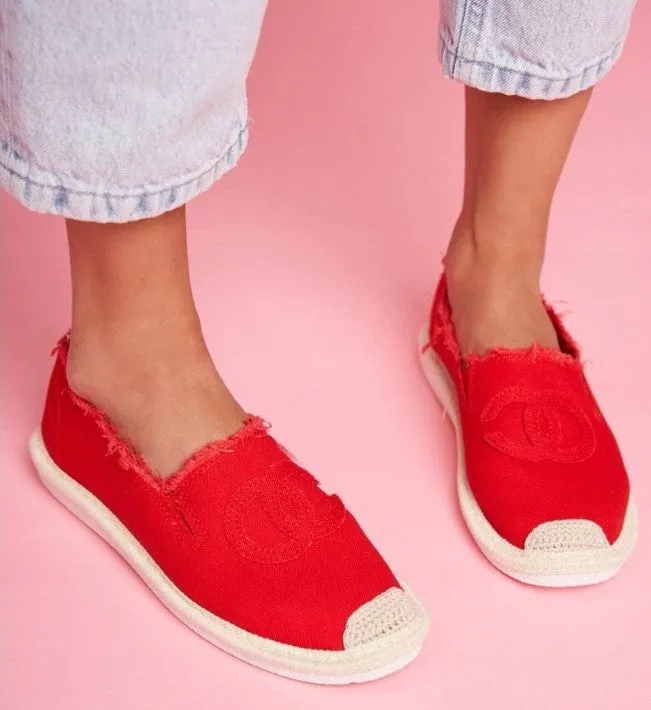 Women's Red CC Espadrilles Slip-On Flats | NB273RED-1